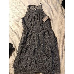 Hem and Thread Flowy Black Floral High Neck Dress Large Boutique